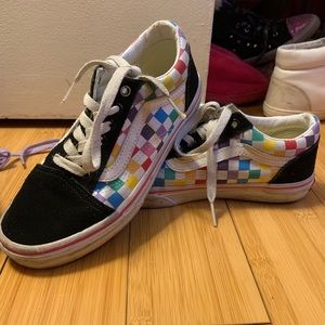 Rainbow checkered girls vans